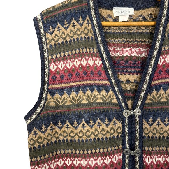 Vintage Nordic Knit Vest – Fair Isle Pattern, Earth Tone Scandinavian Sweater - Picture 2 of 7